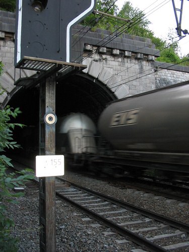 A freighttrain at the tunnel du Geer