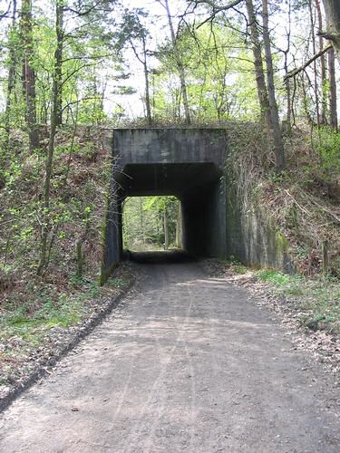 Viaduct over een bosweggetje