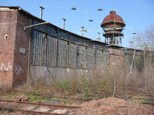Locomotive shed and water tower