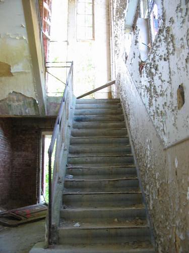 The staircase on the east side of the building.