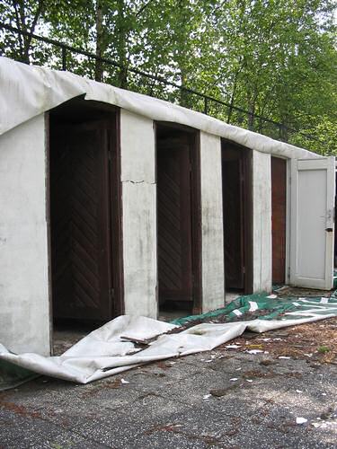 The changing rooms near the swimming pools.