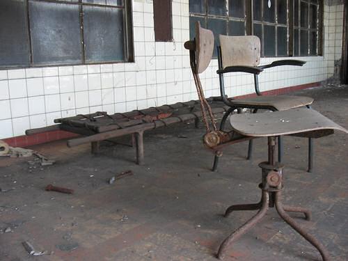 Chairs and stretcher in an old office